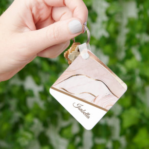 Moderne Luxe Marble Rose & Gold Schlüsselanhänger
