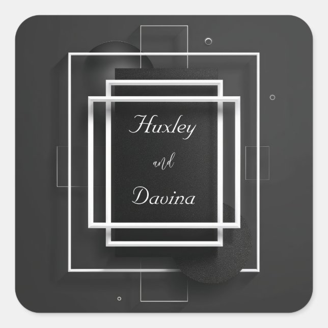 Moderne Luxe Schwarz-Weiß-Rahmen-Hochzeit Quadratischer Aufkleber (Vorderseite)