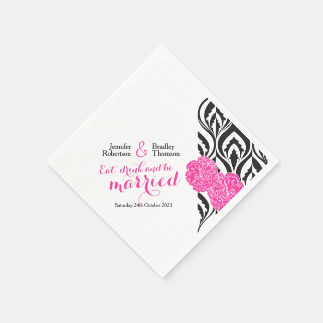 Moderne luxuriöse carnation grafische Hochzeitsnap Serviette (Ecke)