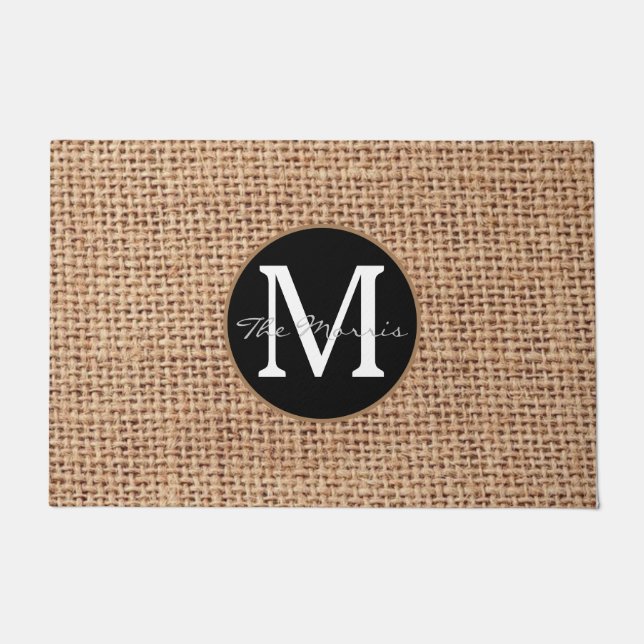 Moderne luxuriöse mit Monogramm Einlage in Schwarz Fußmatte (Vorderseite)