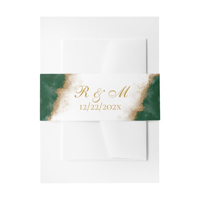 Moderne Luxus Agate Gold & Green Wedding Einladungsbanderole (Vorderseite Beispiel)
