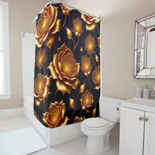 Moderne Luxus Big Gold Rose Collection Duschvorhang (Beispiel)
