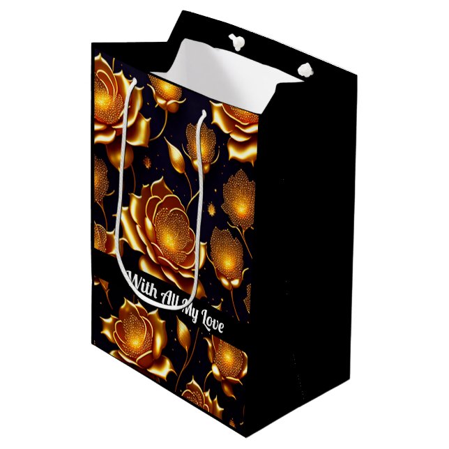Moderne Luxus Big Gold Rose Collection Mittlere Geschenktüte (Vorderseite Schrägansicht)
