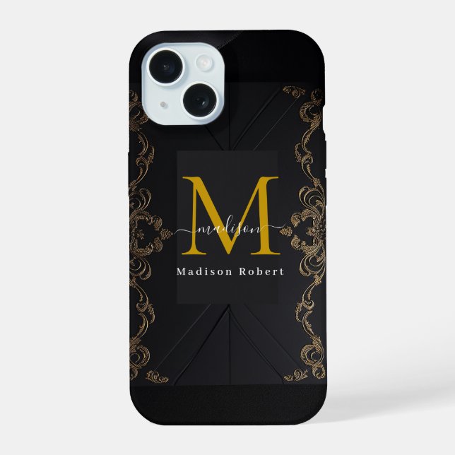 Moderne Luxus-Braun-Monogramm-Initial-Skript lusti iPhone 15 Hülle (Rückseite)