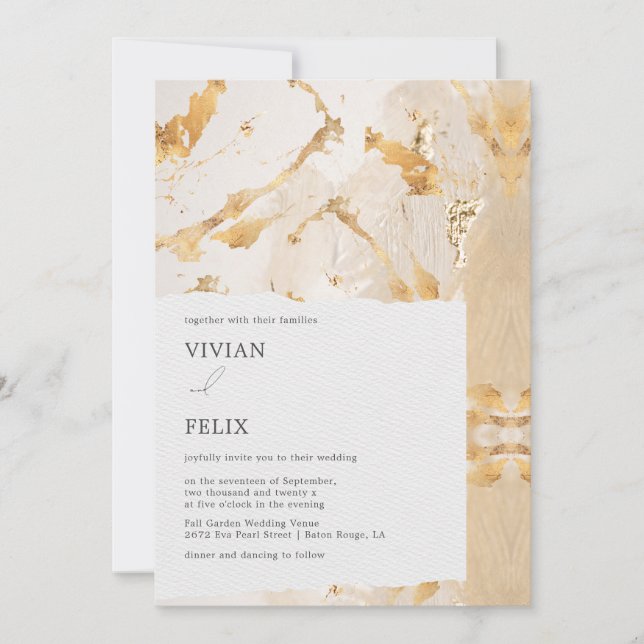 Moderne Luxus Gold Abstrakte Hochzeit Einladung (Vorderseite)