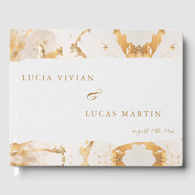 Moderne Luxus Gold Abstrakte Hochzeit Gästebuch (Vorderseite)