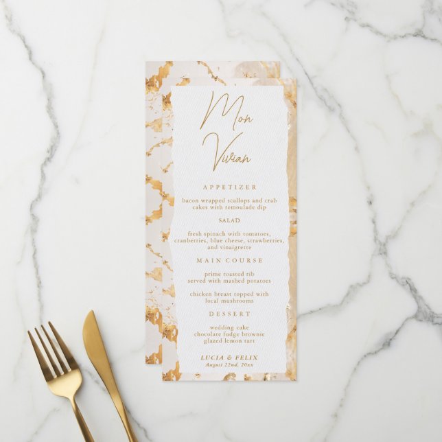 Moderne Luxus Gold Abstrakte Hochzeitkarte Menükarte (Vorderseite/Rückseite Beispiel)