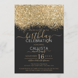 Moderne Luxus Gold Black Glitzer Confetti Geburtst Einladung