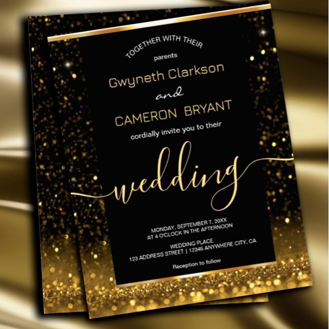 Moderne Luxus Gold Black Glitzern Einladung Flyer (#goldeninvitation #zazzlemade #sparklesinvitation #luxuryinvitation invitationwedding #goldandblack)