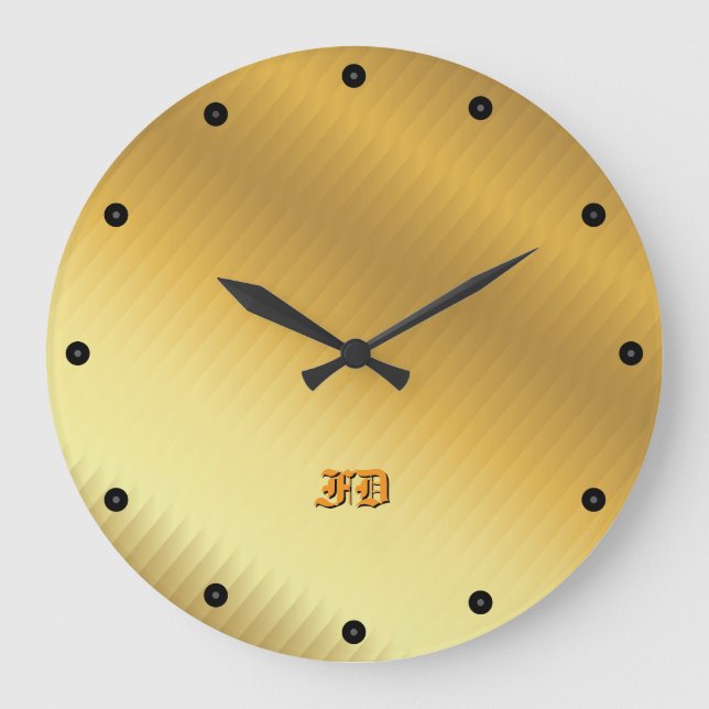 Moderne Luxus-Gold-Gradient-Gotik-Monogramm Große Wanduhr (Vorderseite)