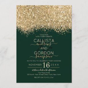 Moderne Luxus Gold Green Glitzer Confetti Wedding Einladung