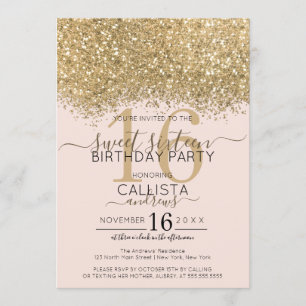 Moderne Luxus Gold Pink Glitzer Confetti Sweet 16 Einladung