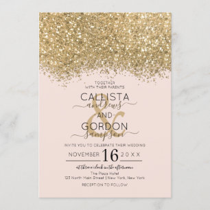 Moderne Luxus Gold Pink Glitzer Confetti Wedding Einladung