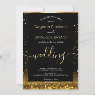 Moderne Luxus Gold Schwarz Glitzernde Einladung