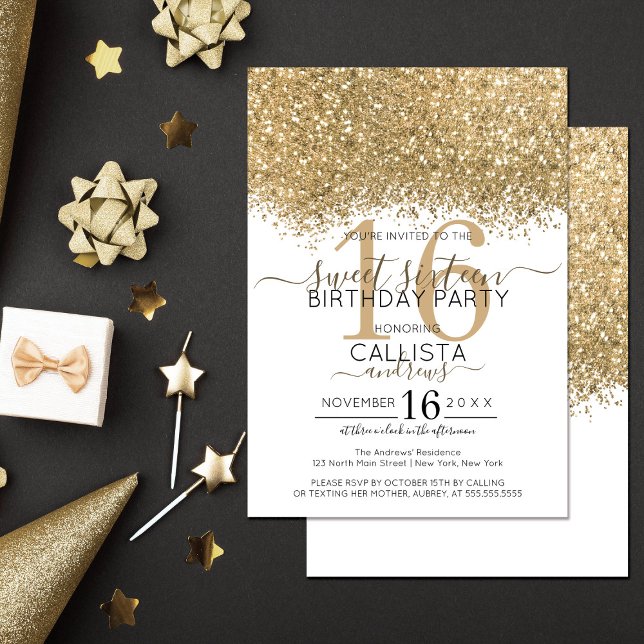 Moderne Luxus Gold Weißer Glitzer Confetti Sweet 1 Einladung (Von Creator hochgeladen)