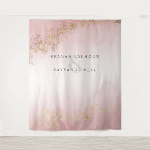 Moderne Luxus-Goldflitter-Rosé-Hochzeitsfoto Wandteppich