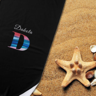 Moderne Luxus Koralle blau Erstname D schwarz Strandtuch