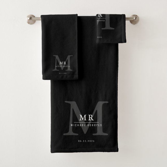 Moderne Luxus-Monogramm-Farbabstimmung  Badhandtuch Set (Insitu)