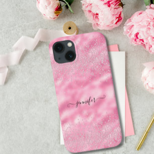 Moderne Luxus-Rosa Chic Glam Bling Diamant iPhone Hülle