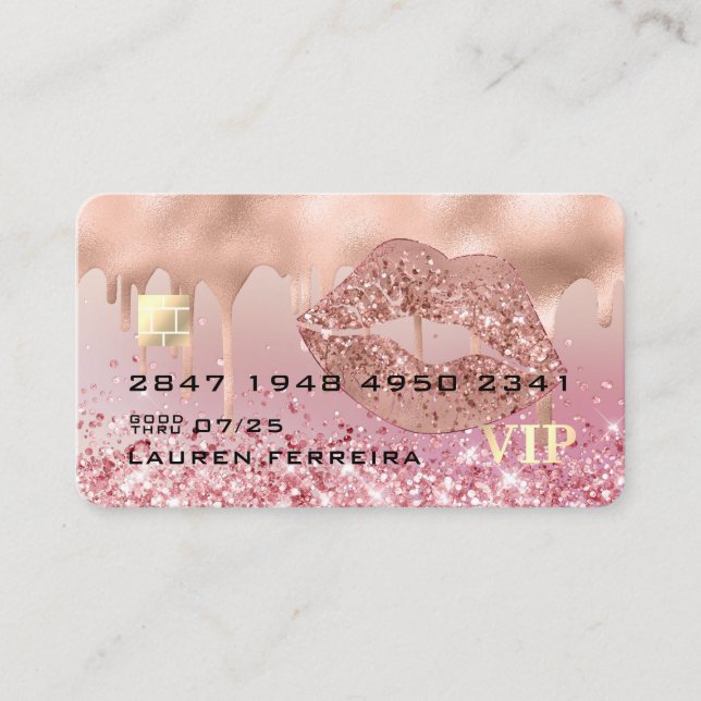 Moderne Luxus Rose Gold Lips Imitate Debit Card Visitenkarte (Vorderseite)