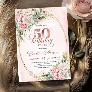 Moderne Luxus-Roségold-Einladungen zum 50. Geburts Einladung