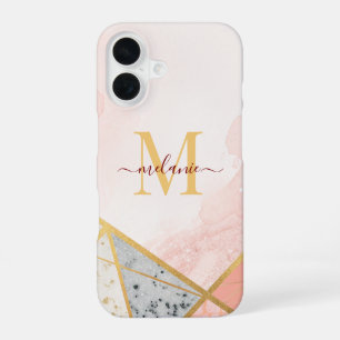 moderne Luxus-Roségold-Monogramm elegant iPhone 16 Hülle