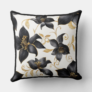 Moderne Luxus-Schwarz-Gold-Blumen-Lilien-Muster Kissen