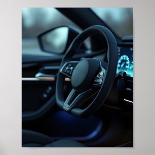 Moderne Luxusauto-Innenausstattung Blaue Umgebungs Poster