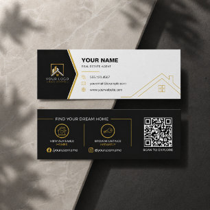 Moderne Luxusimmobilien QR-Code Schwarzes Gold Mini Visitenkarte