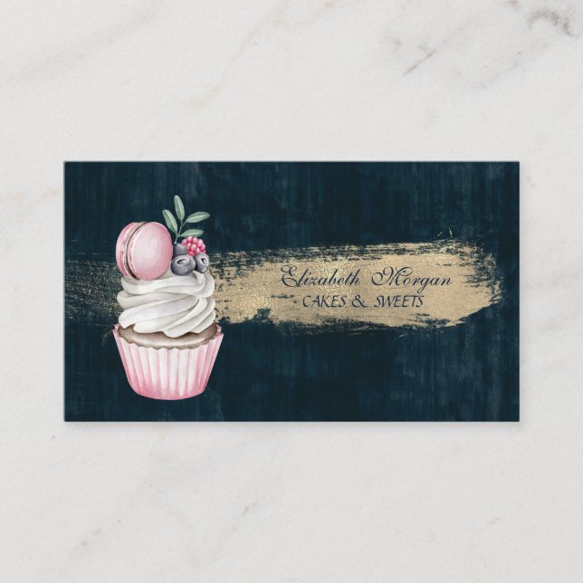 Moderne Macaron Niedlich Cupcake Bäckerei Brush St Visitenkarte (Vorderseite)