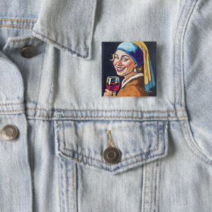 Moderne Mädchen mit Perlenohrring - Vermeer-Inspir Button