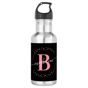 Moderne Mädchen Schwarze Pink Name Schrift Monogra Edelstahlflasche