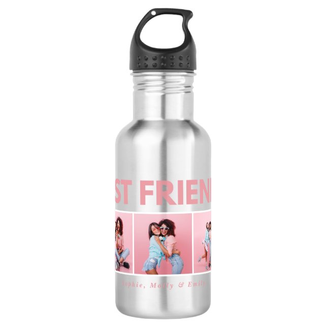 Moderne, mädchenhafte Multi-Foto-Skripte trendige  Edelstahlflasche (Vorderseite)