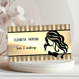 Moderne Mädchensilhouette, Streifen, Haare, Make-u Poster