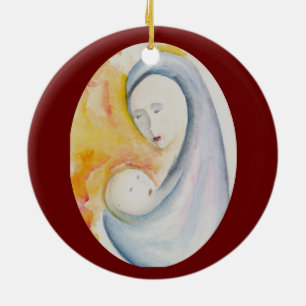 Moderne Madonna und Kind Tiefrot Freude der Welt Keramik Ornament