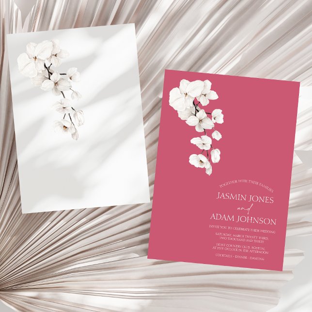 Moderne Magenta Rosa Orchideen Blume Hochzeit Einladung (Modern Magenta Pink White Orchids Flowers Wedding Invitation)