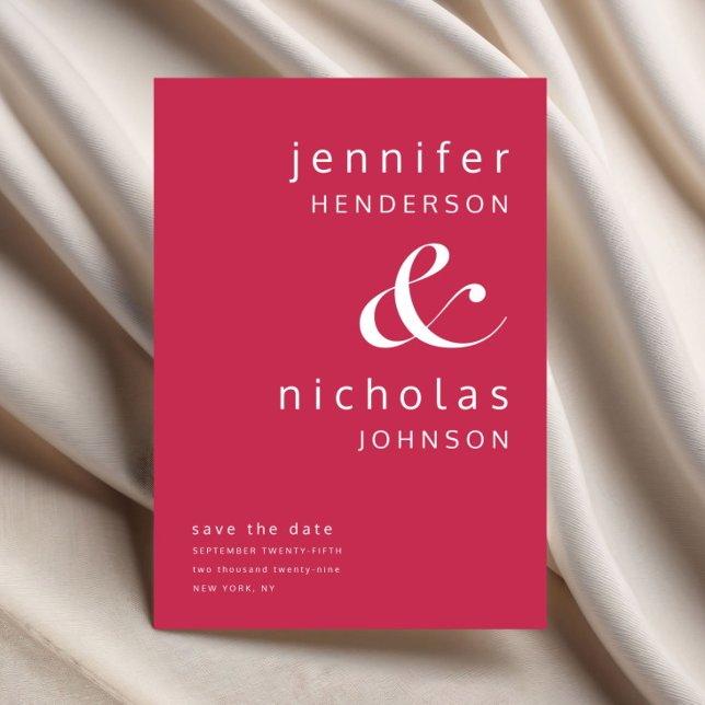 Moderne Magenta Typografie Save The Date (Modern Magenta Ampersand Typography Save The Date)