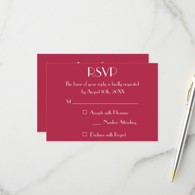 Moderne Magenta Wedding RSVP Einladungskarte (Vorderseite/Rückseite Beispiel)
