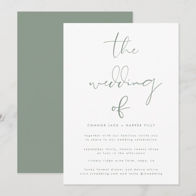 Moderne magere, neutrale weiße Hochzeit Einladung (Vorne/Hinten)
