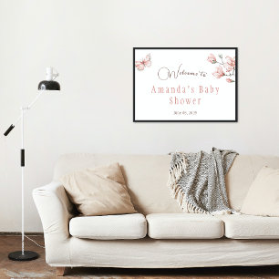 Moderne Magnolie Rosafarben Schmetterling Baby Sho Banner