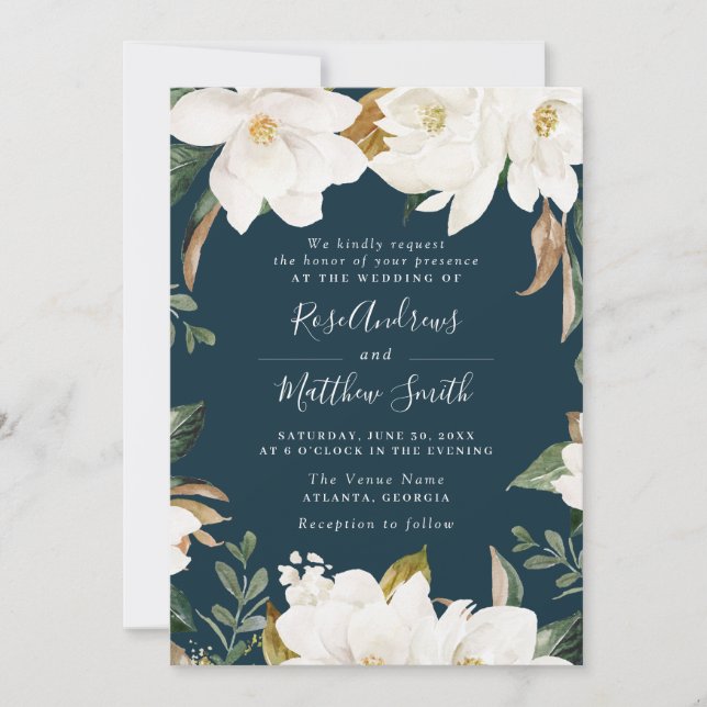 Moderne magnolische Hochzeitsreise mit Blumenzwieb Einladung (Vorderseite)