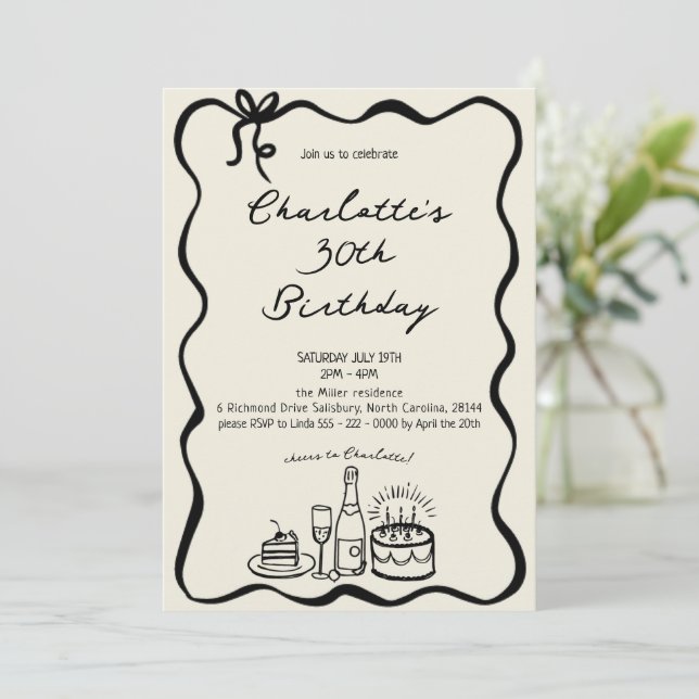 MODERNE Main tiré 30e anniversaire Invitation (Debout devant)