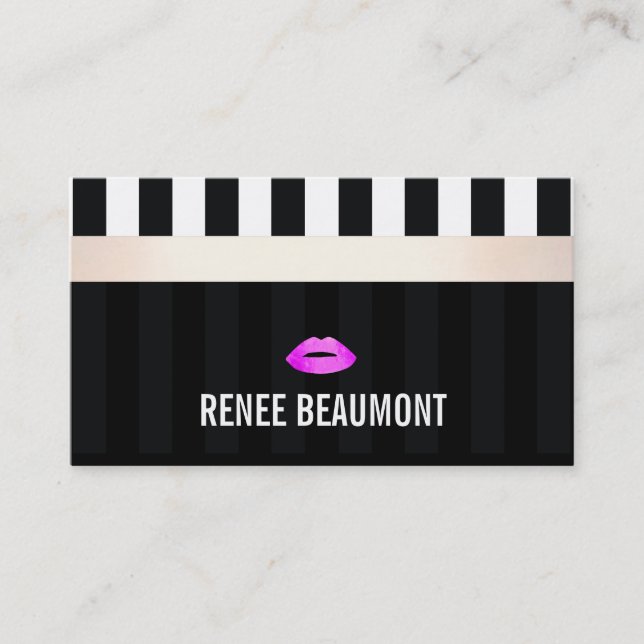 Moderne Makeup Artist Rosa Lippen Streifen Visitenkarte (Vorderseite)