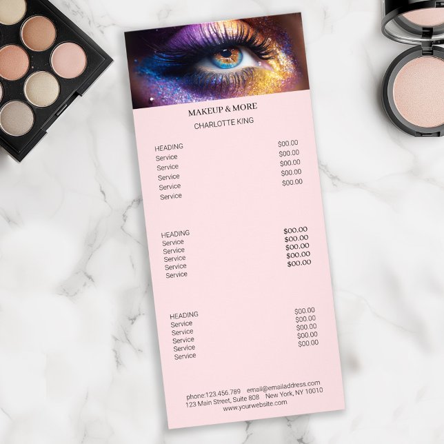 Moderne Makeup Foto Salon Preis List Rack Card Werbekarte (Von Creator hochgeladen)