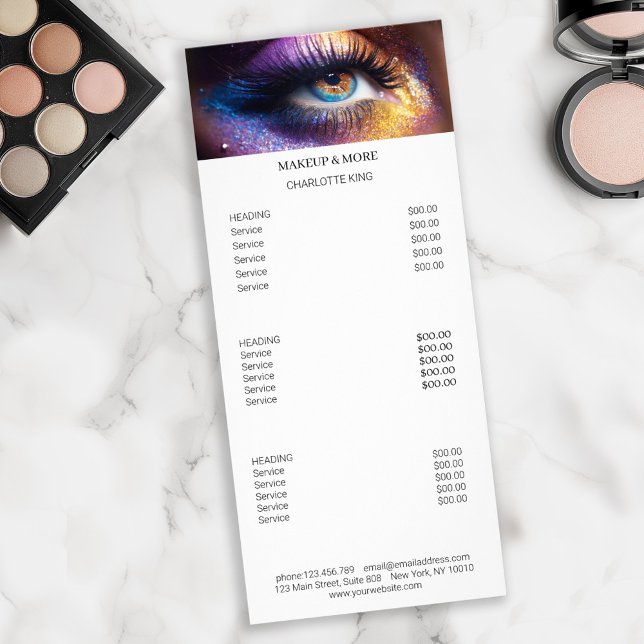 Moderne Makeup Foto Salon Preis List Rack Card Werbekarte (Modern, Makeup Photo Salon Price List Rack Card)