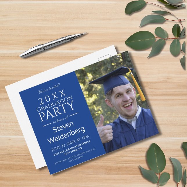 MODERNE MALE BLUE 2025 GRADUATION INVITATION PARTI (MODERN BLUE PHOTO CLASS OF 2025 GRADUATION PARTY INVITATION POSTCARD)