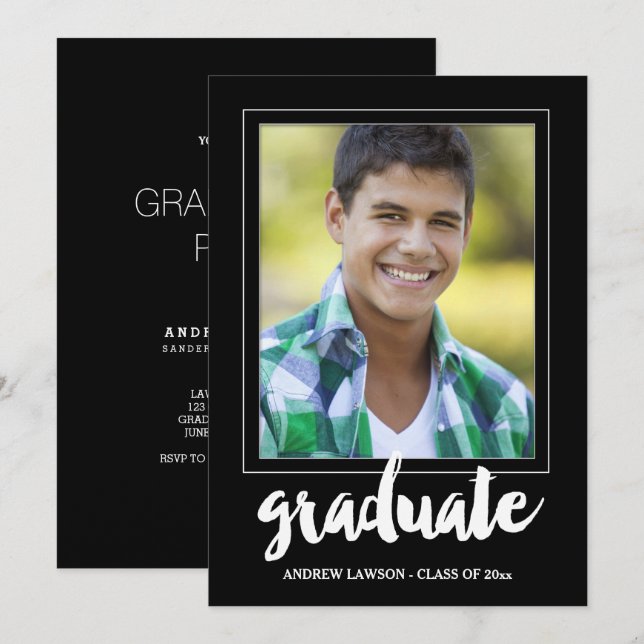 Moderne Male Foto Frame Graduation Party einladen Einladung (Vorne/Hinten)