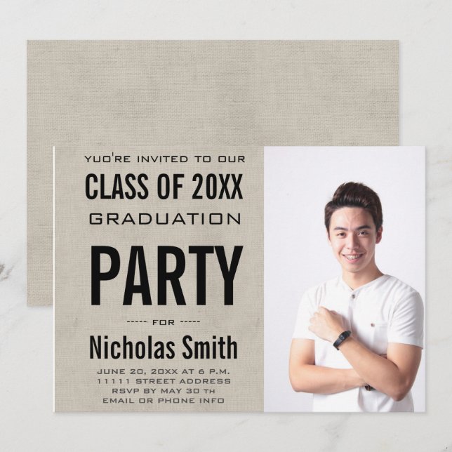 MODERNE MALE GRAD GRAY GRAY INVITATION FÊTE (Devant / Derrière)