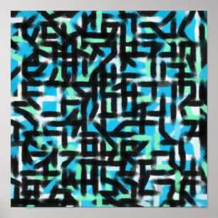 Moderne Malerei in Schwarz und Blau abstrakt Poster