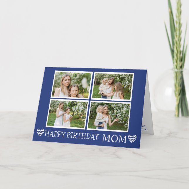 Moderne Mama Birthday Navy Blue 4 Fotos Collage Karte (Vorderseite)